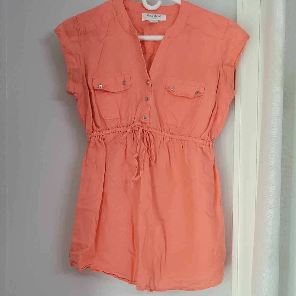 Motherhood Maternity Coral Cotton/Linen Blouse
